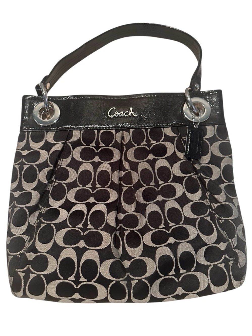 Coach Black and Cream Signature Canvas Shoulder Bag